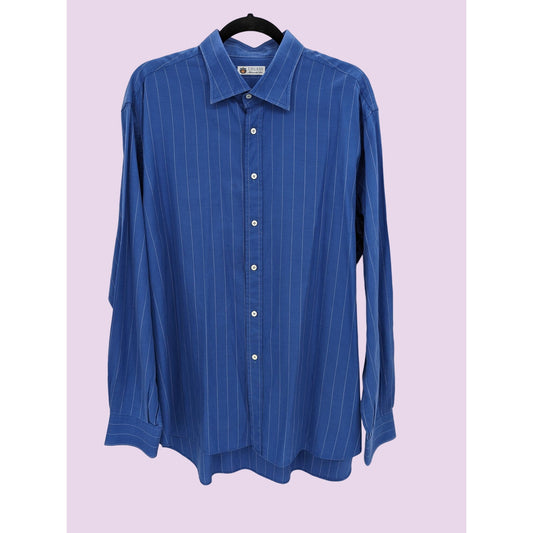 Truzzi Milano dal 1890 Men Blue Striped Button-Up Long Sleeve Shirt Size 18/46