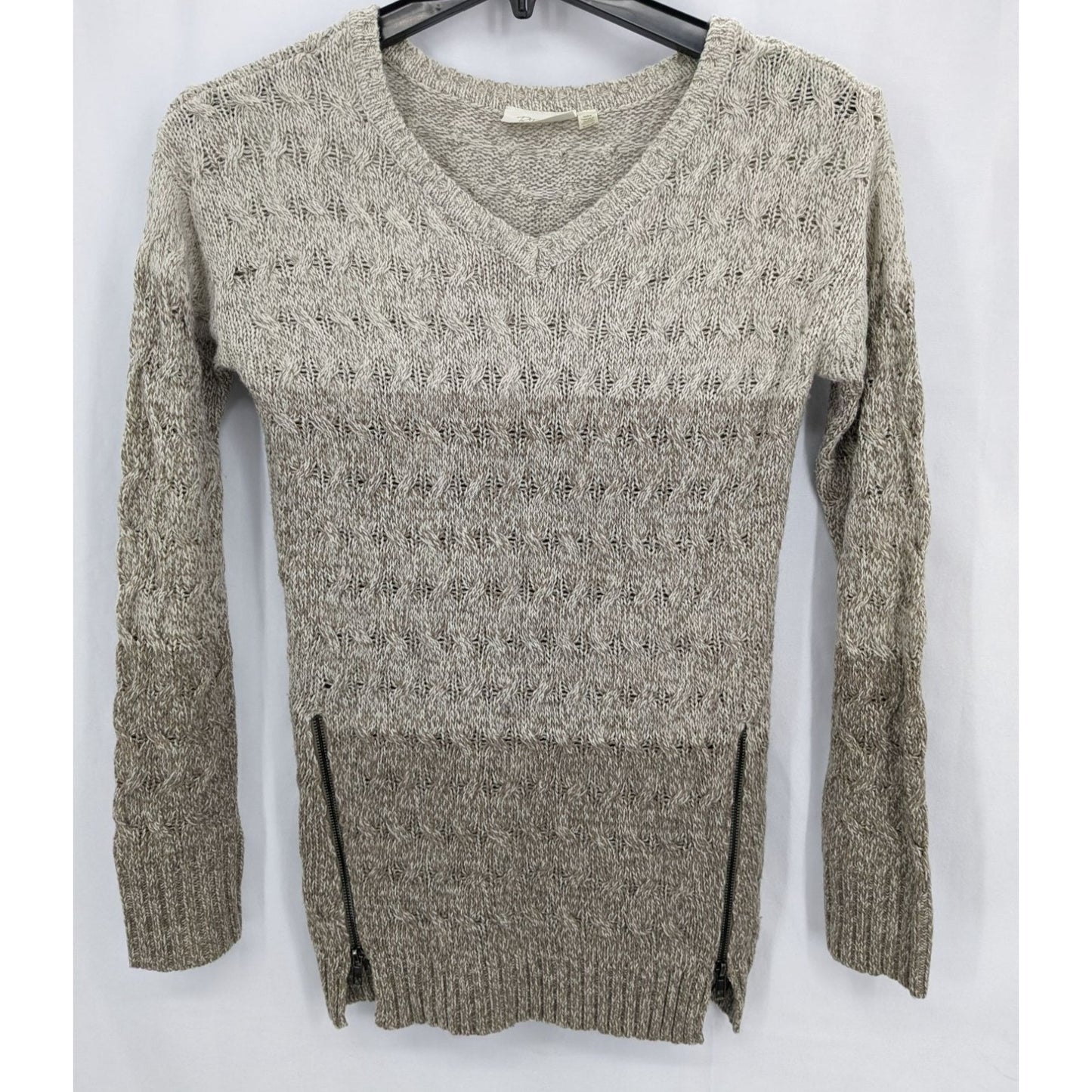 RD Style Women Taupe Colorblock Knit V-Neck Pullover Boho Sweater Size S