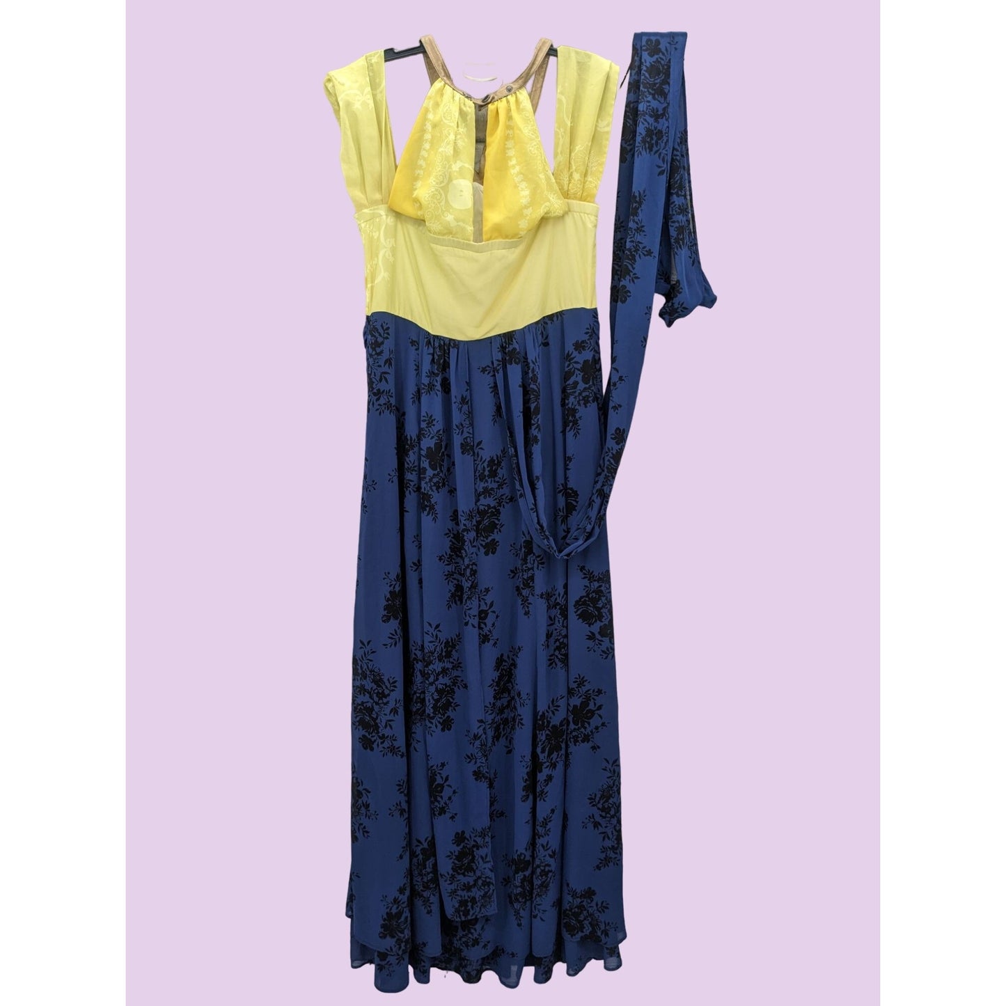 Hot Topic Women Yellow & Blue Fit and Flare Maxi Floral Strappy Dress Size 2X