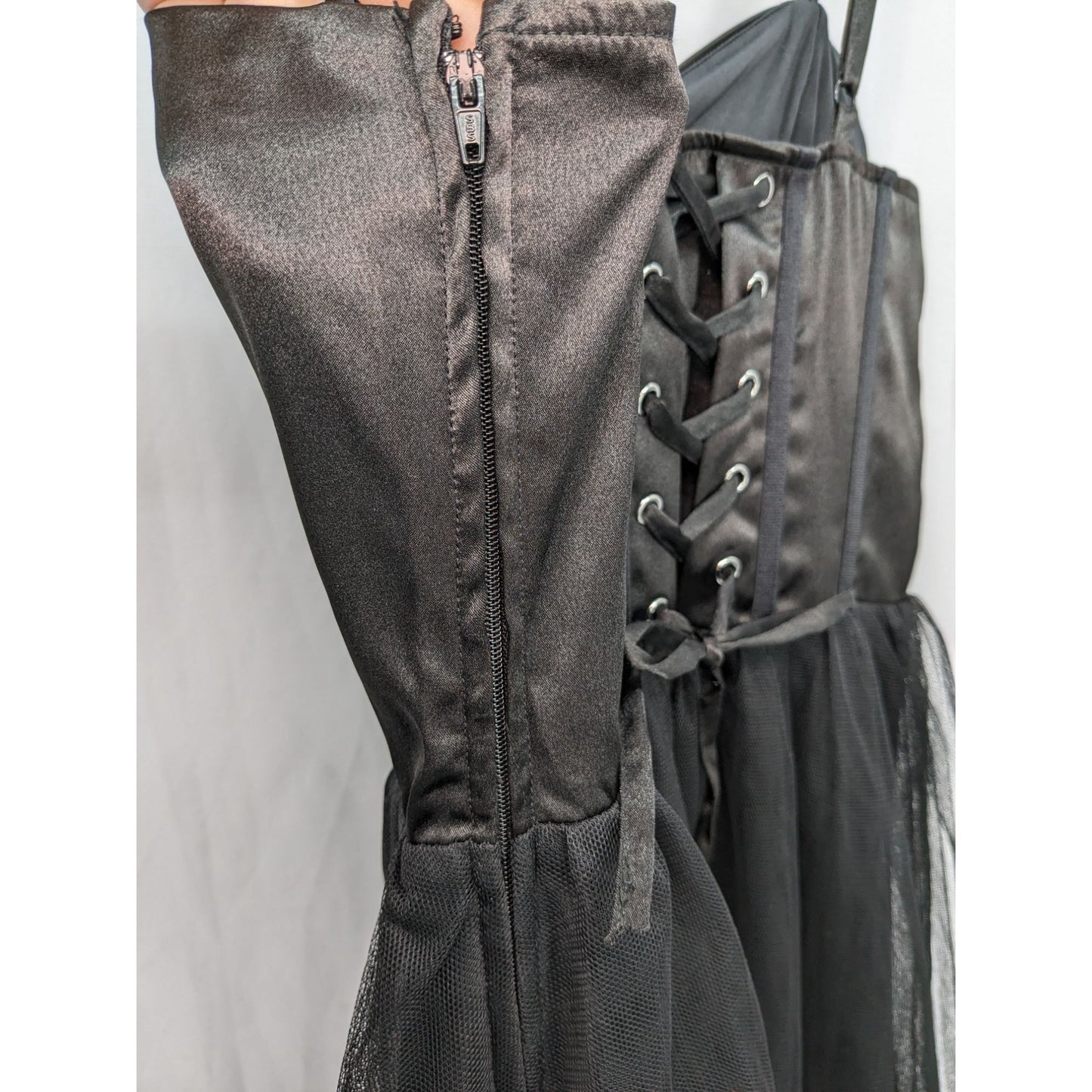 Cosmic Aura Women Black Corset Tulle Midi Gothcore Dress Size S