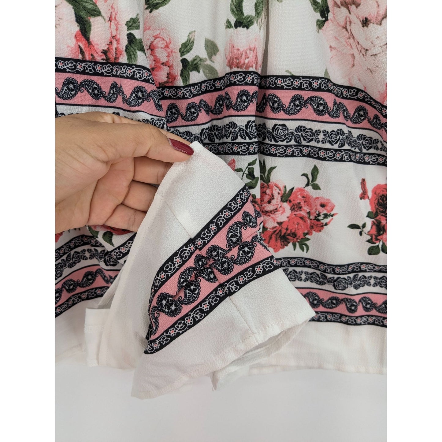 Trixxi Floral V-Neck Romper Bell Sleeve Belted Boho White & Pink Women Size XXL