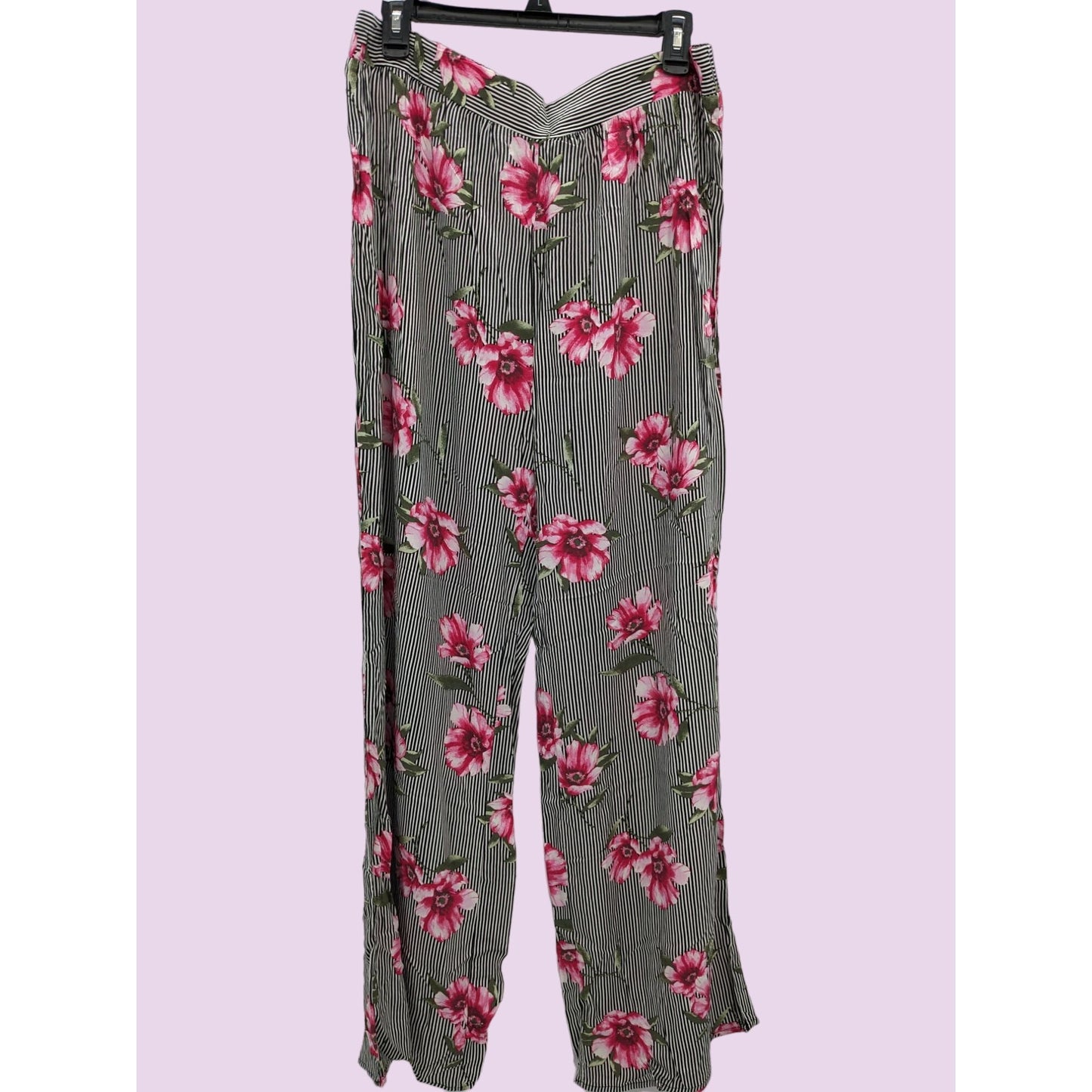 Haute Monde Women Striped Floral Wide leg Pull-On Pants Size L