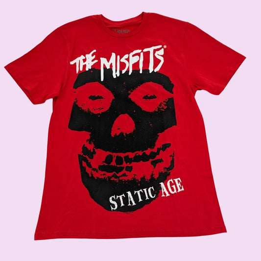 Misfits Women Red Static Age Boyfriend Fit Crewneck Pullover Goth T-Shirt Size M