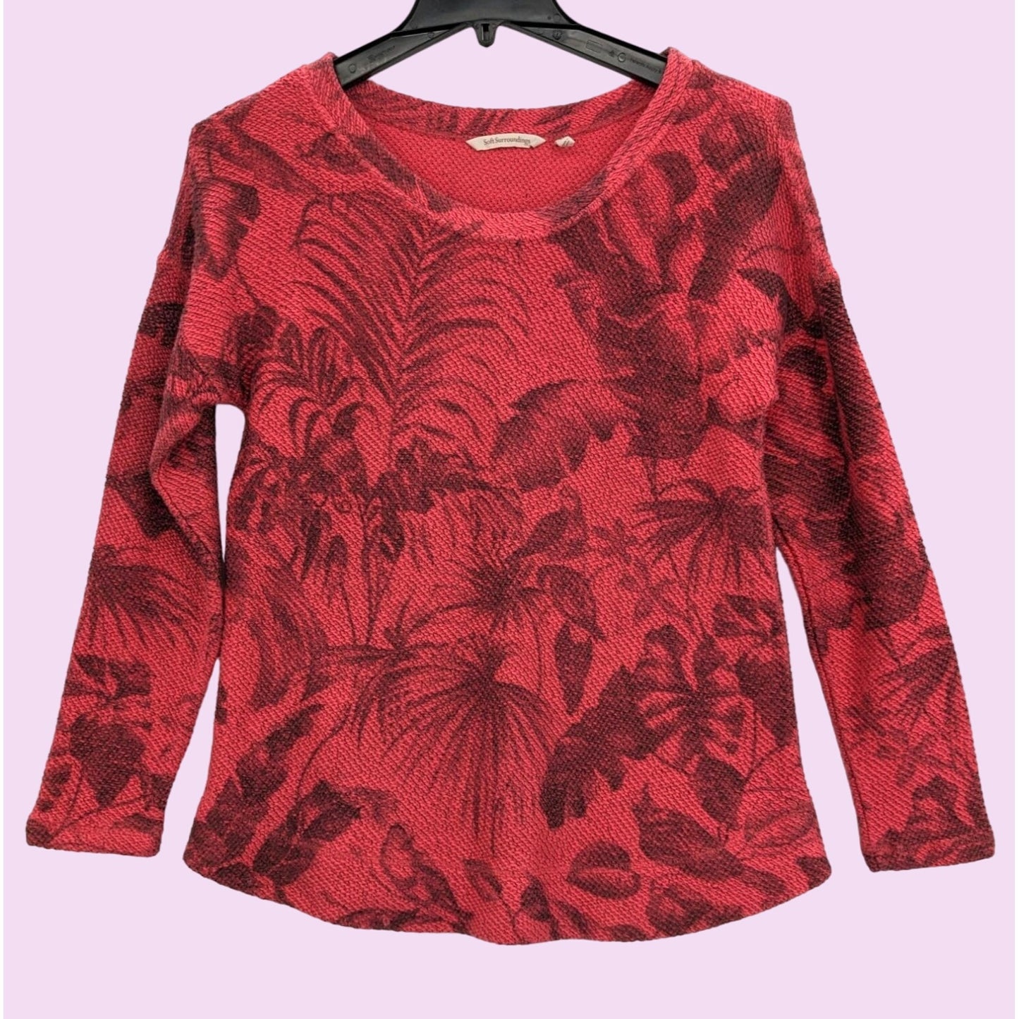 Soft Surroundings Coral Floral Round Neck Long Sleeve Knit Sweater Women Size M