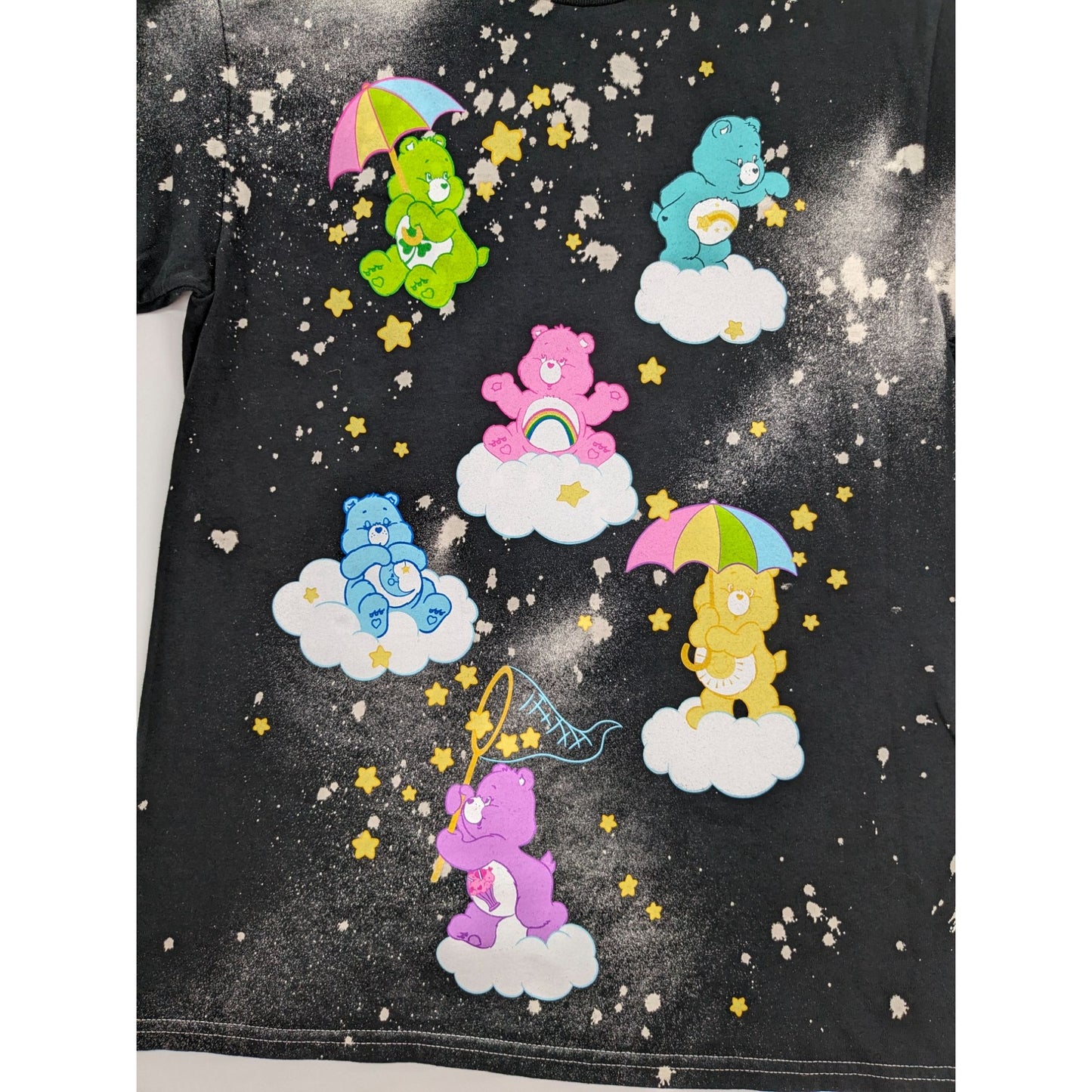 Care Bears Bleached Group Cloud Black Grunge Boyfriend Fit Women T-Shirt Size M