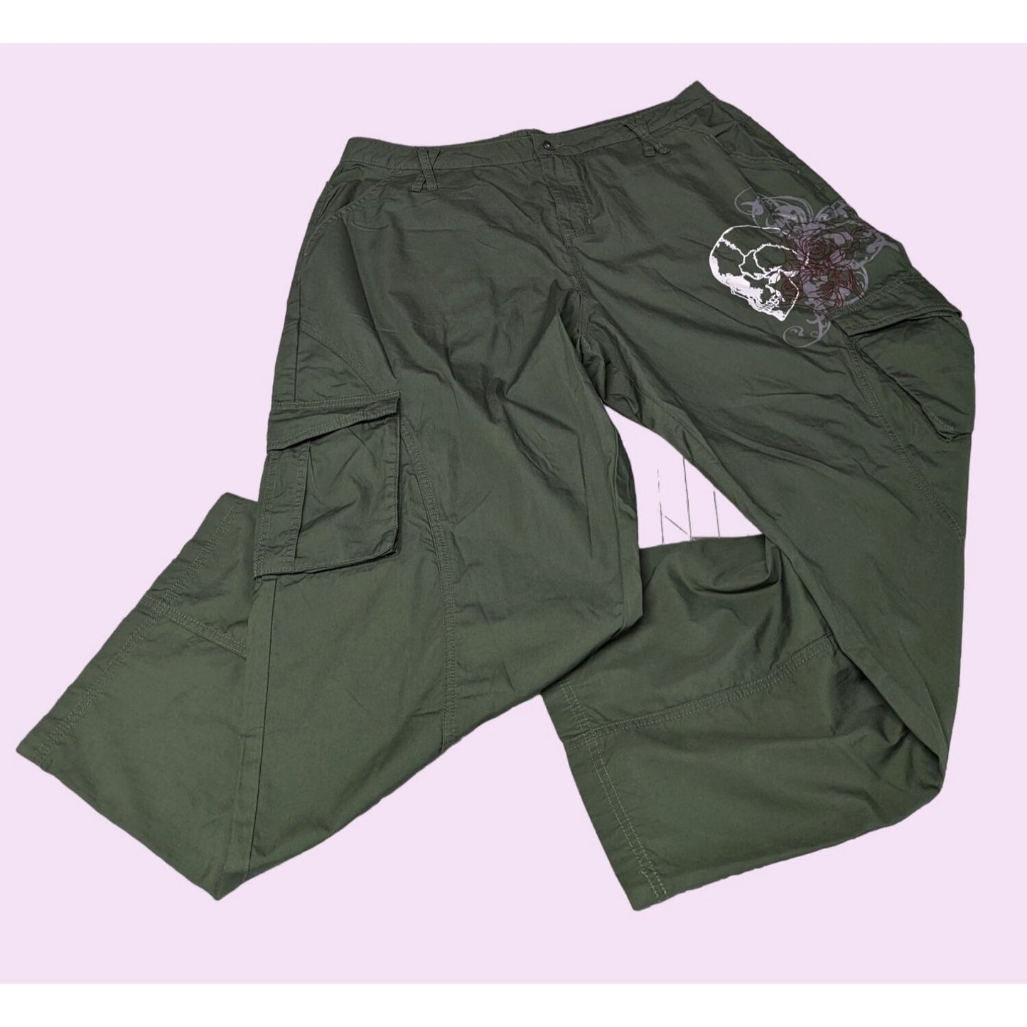 Hot Topic Women Graffiti Skull Cargo Pants Olive Green Cargo Pants Y2K Size 18