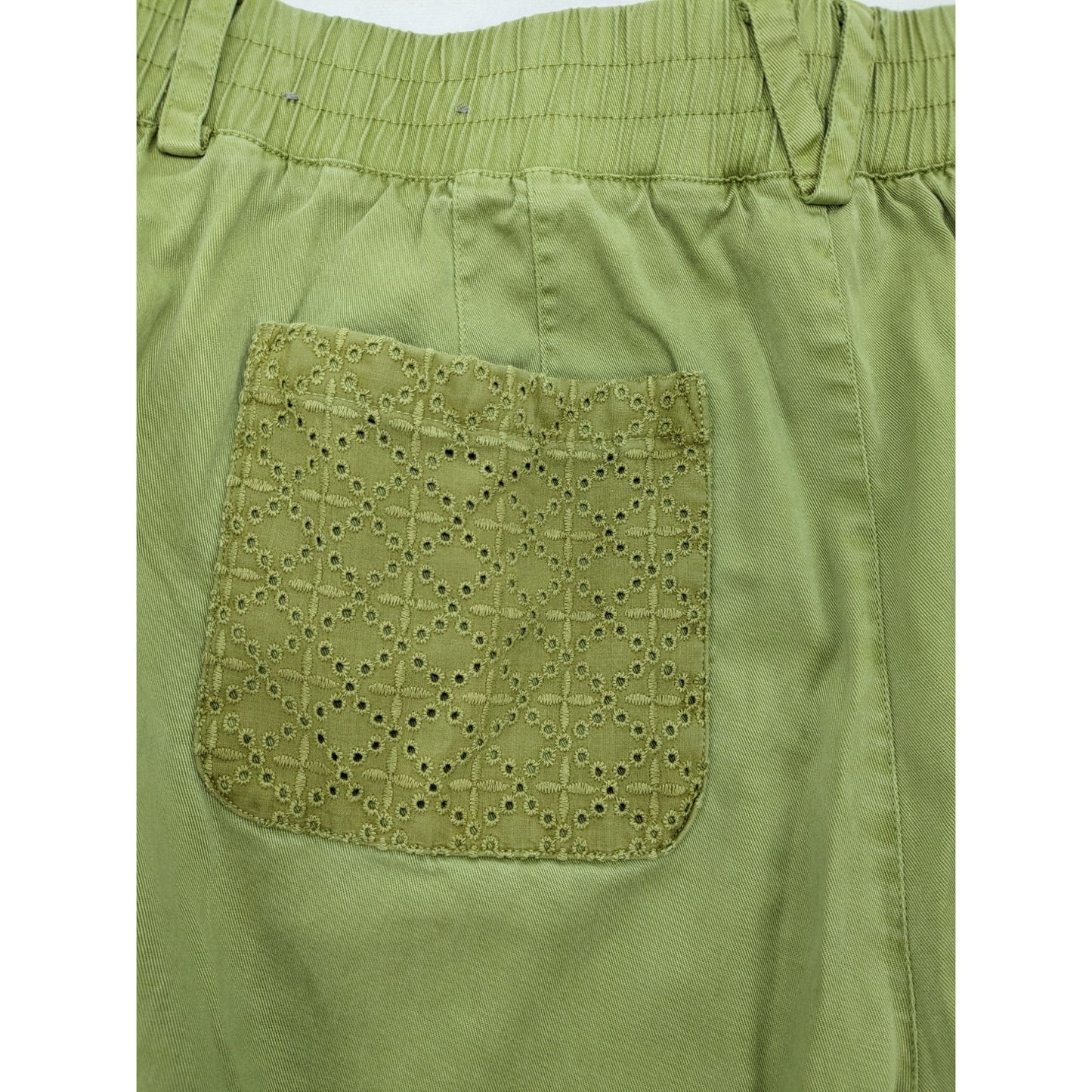 Soft Surroundings Green Boho Mara Vista Eyelet Crop Cargo Pants Women Size XL