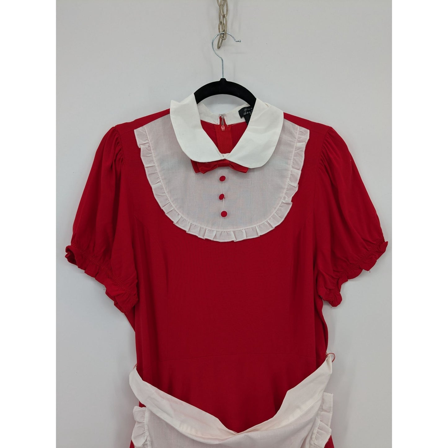 Sweet Society Red Apron Peter Pan Collar Puff Sleeve Ruffle Trim Dress Size L