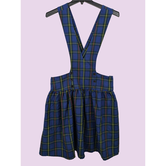 Hot topic Blue Plaid Bib Suspenders Academia Punk Preppy Women Skirtall Size L