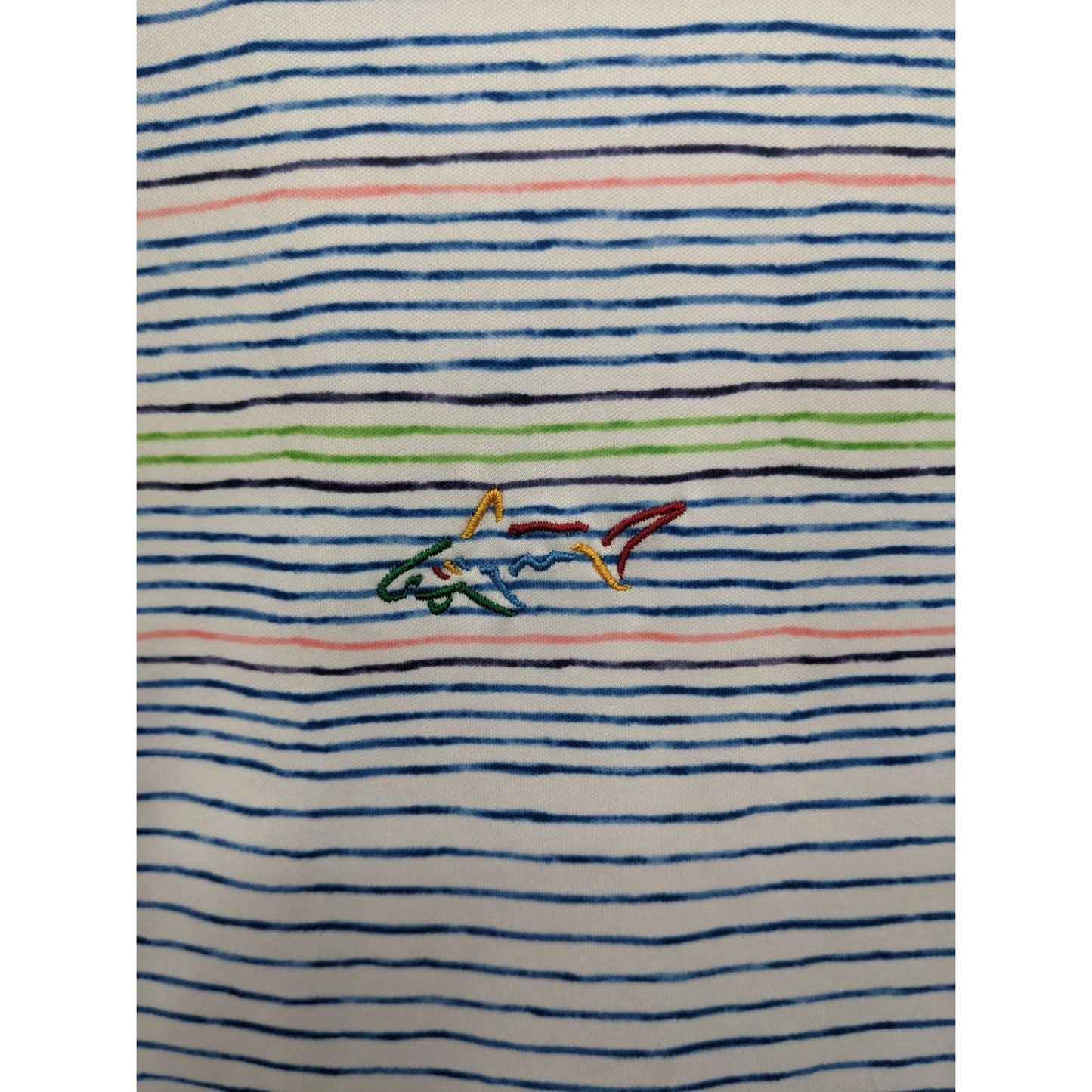 Greg Norman Men's White & Blue Striped Short Sleeve Polo Shirt Size L