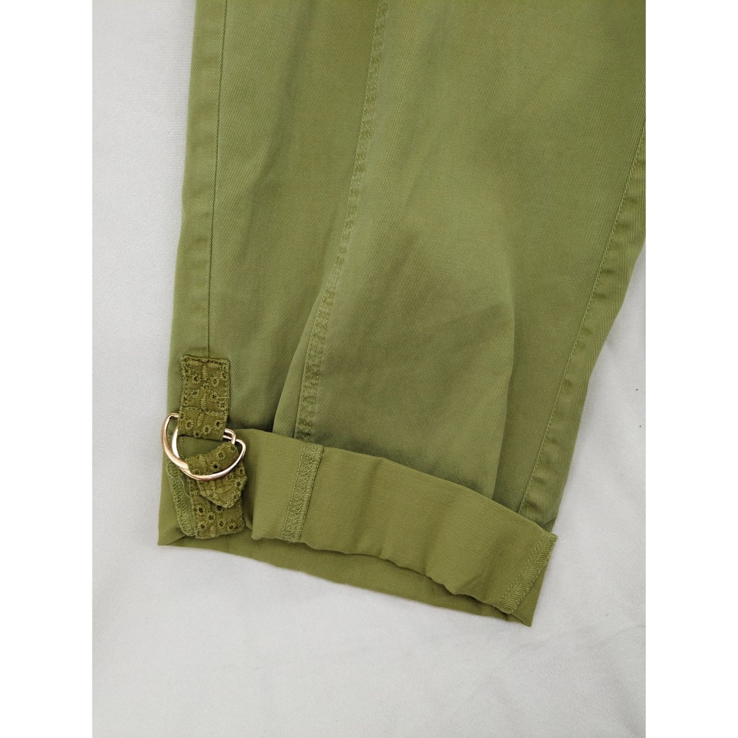 Soft Surroundings Green Boho Mara Vista Eyelet Crop Cargo Pants Women Size XL