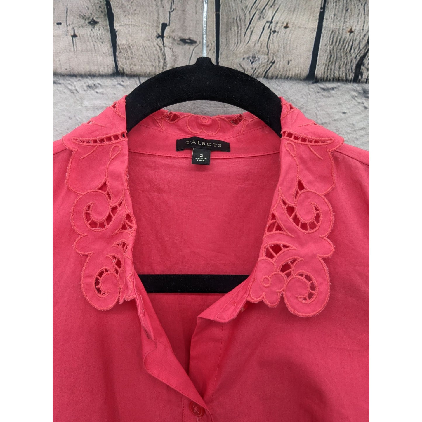 Talbots Women Coral Embroidery Trim Button-Up Midi Dress Size 2