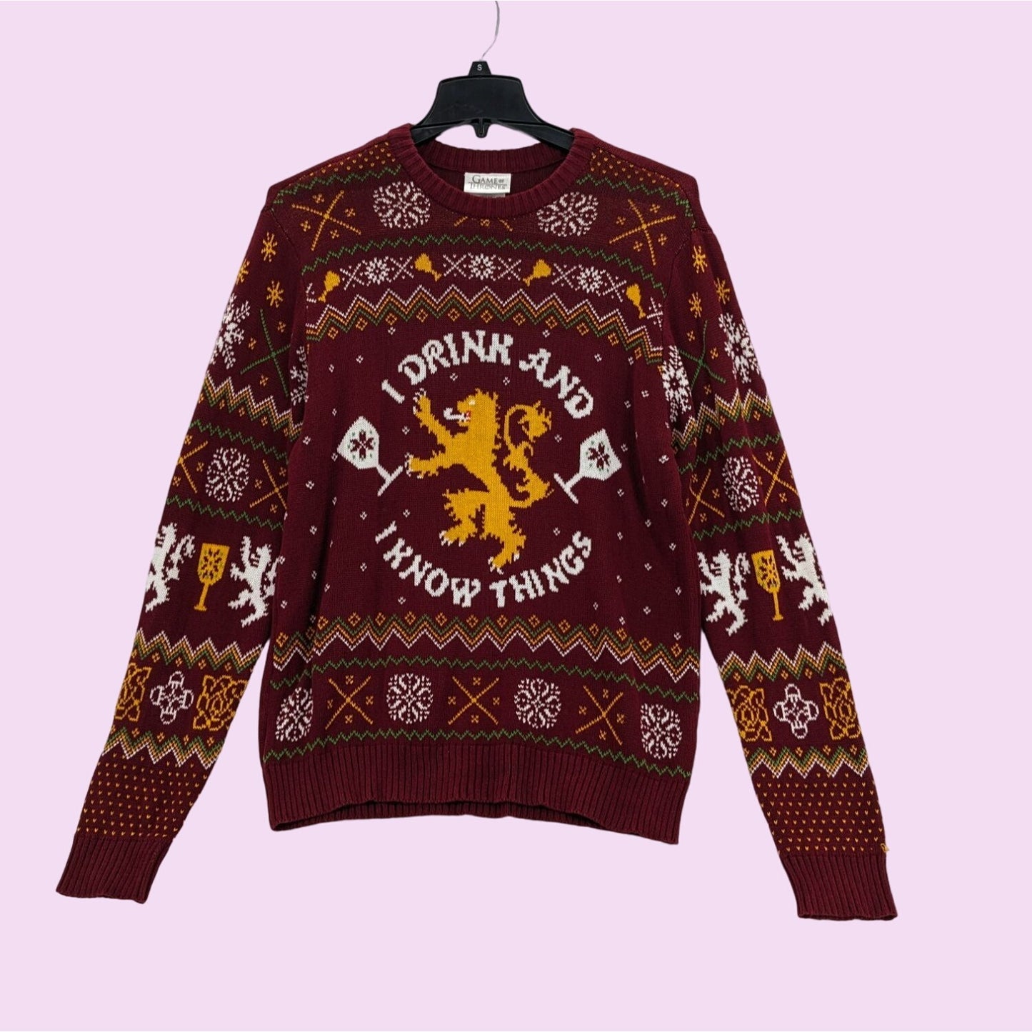 Game Of Thrones Burgundy Pullover Knit Holiday Cosplay Fair Isle Sweater Size L