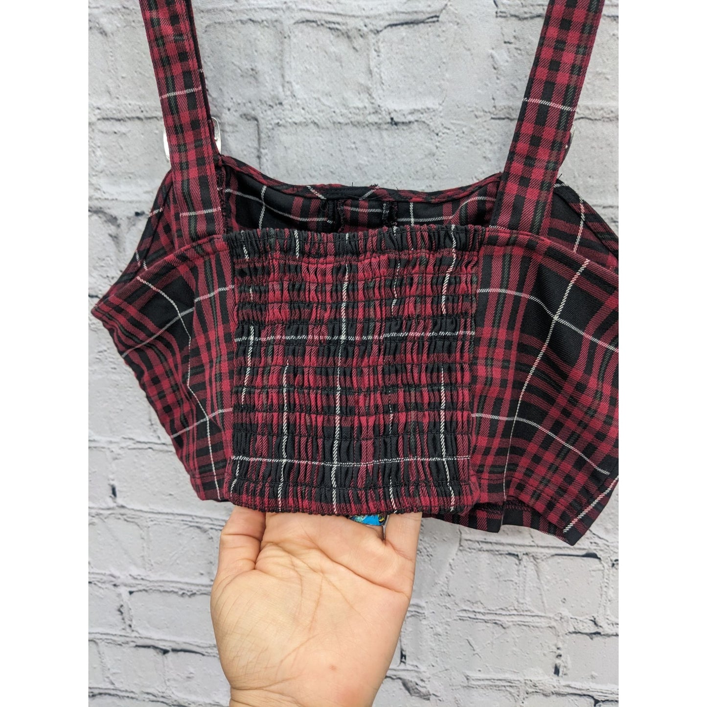 Hot Topic Women Burgundy Plaid Buckle Strap Dark Academia Y2K Crop Top Size S