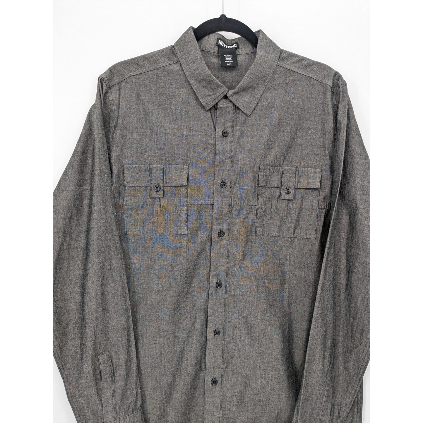 Hot Topic Men Gray Chambray Long Sleeve Button-Up Grunge Punk Shirt Size M