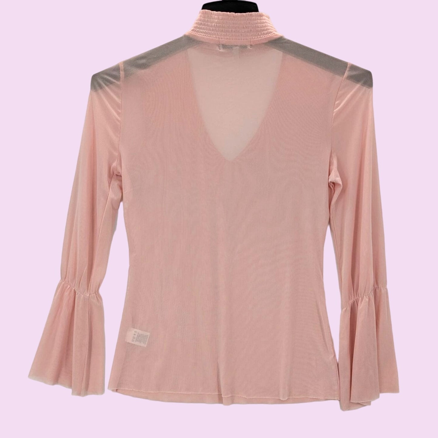 Crave Fame Y2K Mesh Cutout High-Neck Pink Blouse Bell Long Sleeves Women Size S