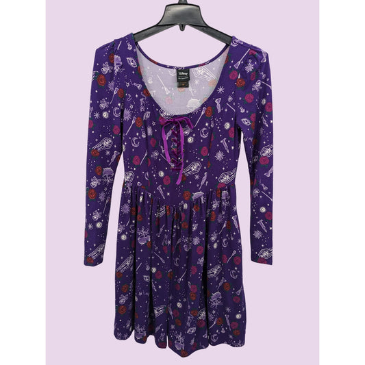 Disney Women Purple Hocus Pocus Icons Long Sleeve Lace-Up Bewitch Dress Size M