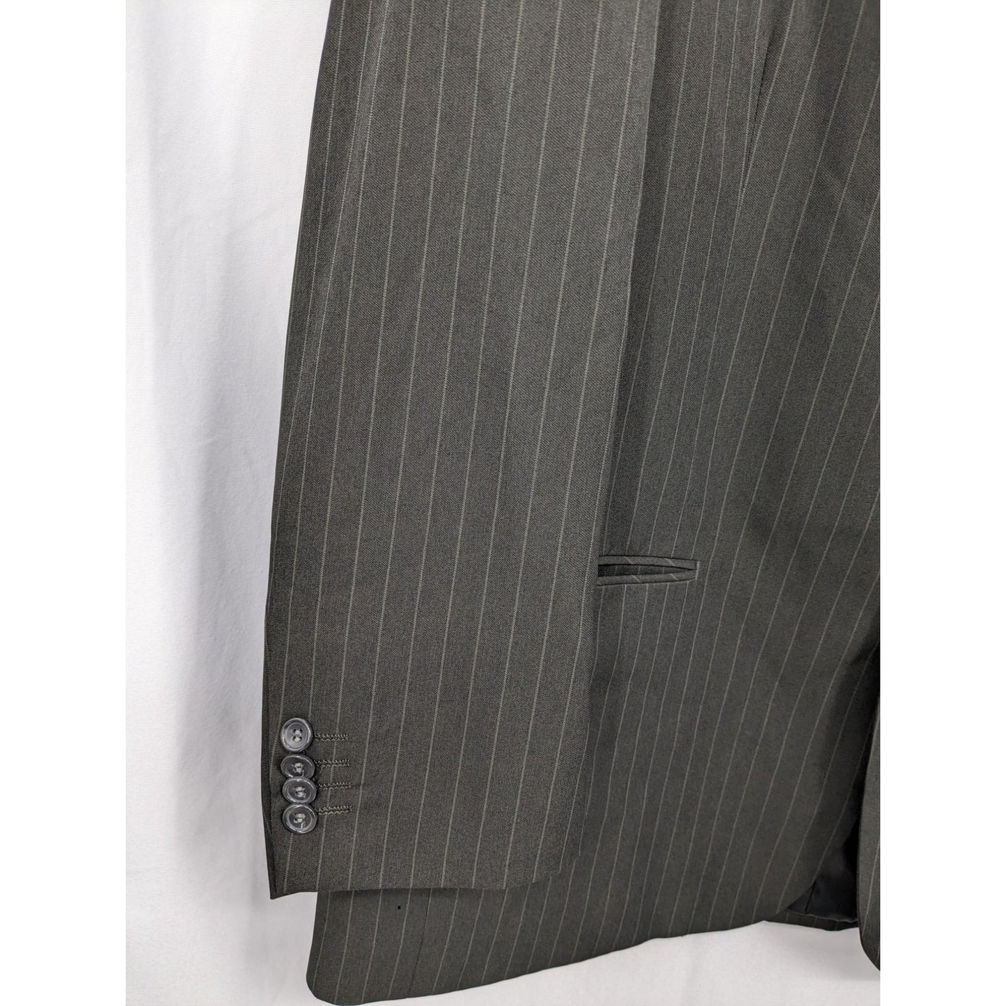 Jean Paul Men Black Pinstripes Single Breasted Blazer Suit Jacket Size 46R