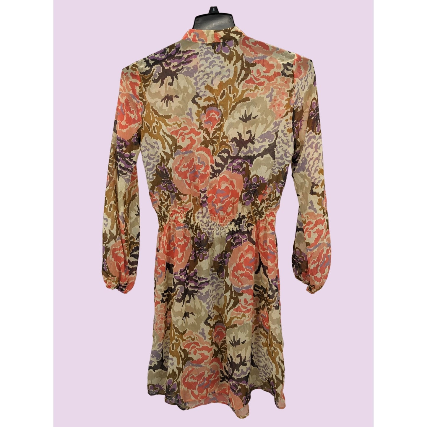 Lauren Ralph Lauren Women Floral Neck Tie Long Sleeve Chiffon Dress Size 6 NWT