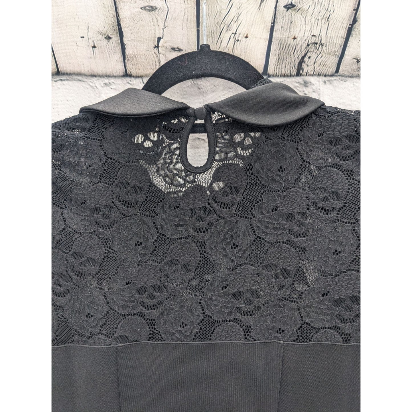 Hot Topic Women Black Collar Lace Illusion Skull Panel Short Sleeve Dress Size S