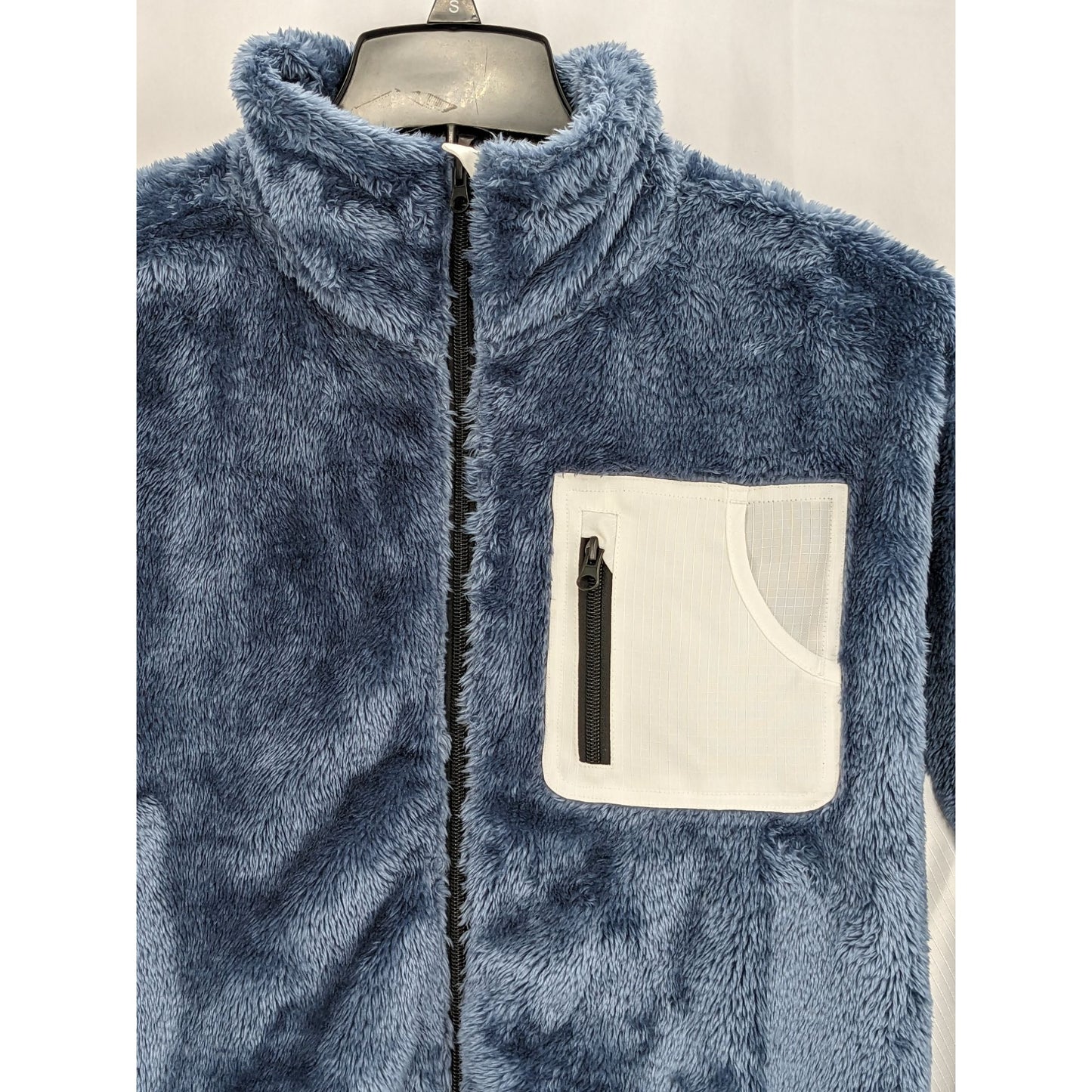 Laird Women Blue & White Colorblock Fuzzy Fleece Zip-Up Jacket Size S