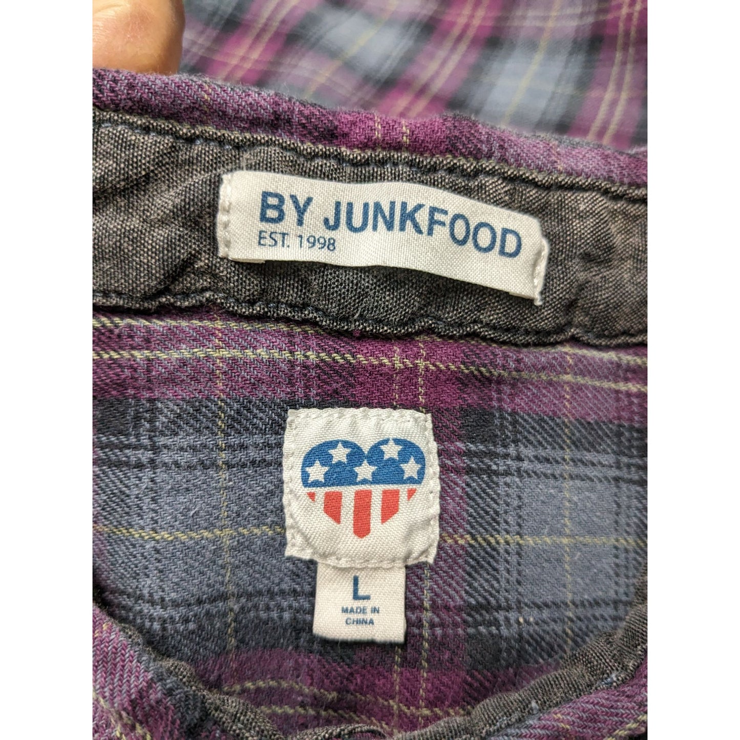 By Junkfood Gray Plaid Long Sleeve Button-Up Western Boyfriend Women Shirt L