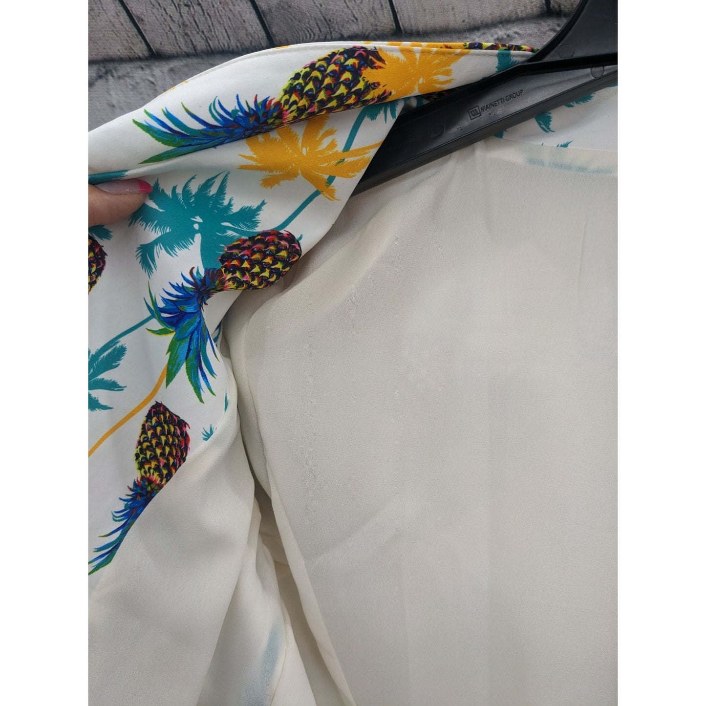 Ovi Women Pineapple & Palm Print White Open Front Blazer Size L