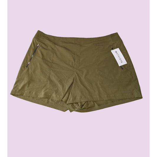 Athleta Trekkie North Olive Green Activewear Hiking Flexible Shorts Size 22