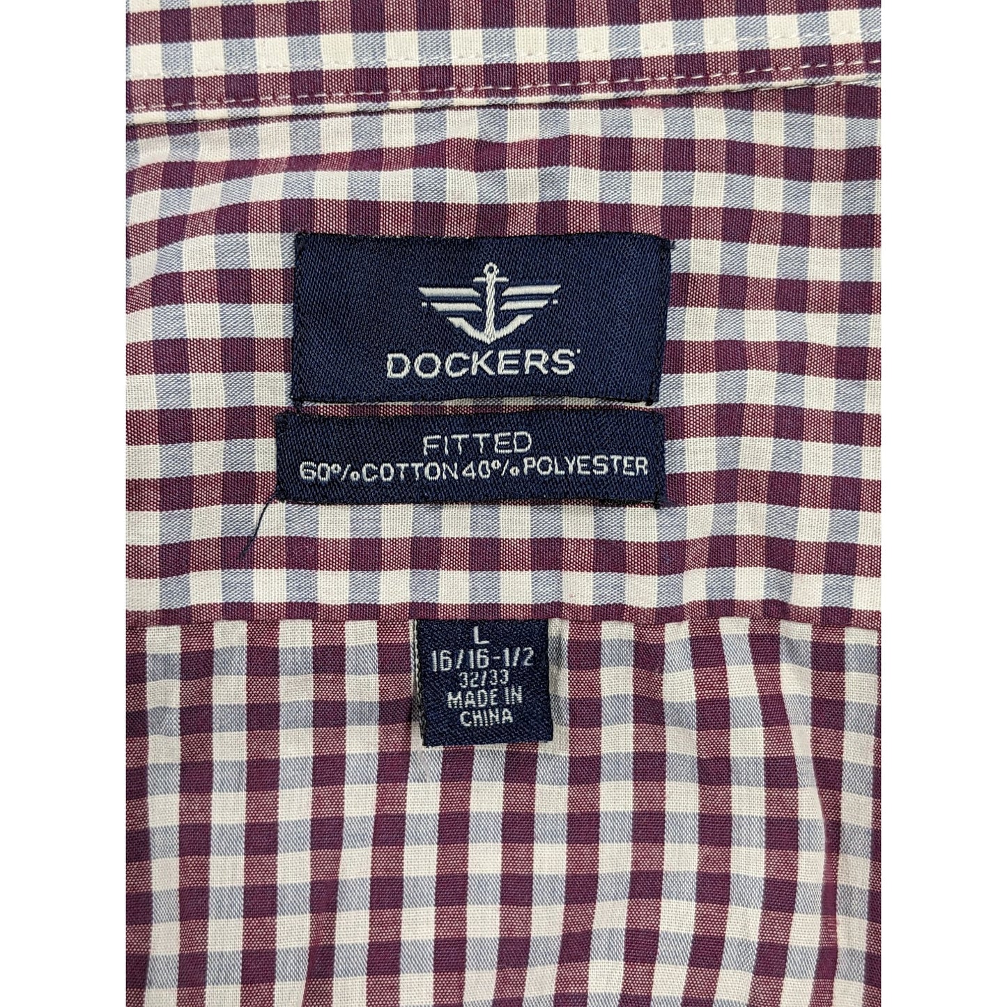 Dockers Men Fitted Burgundy Plaid Long Sleeve Button-Up Shirt Size L