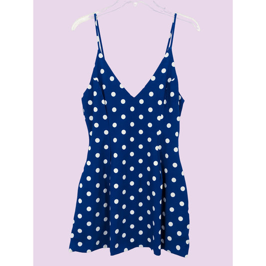 Lorette Women Boutique Blue Polka dot Retro Glam Classy Strap Mini Dress Size L