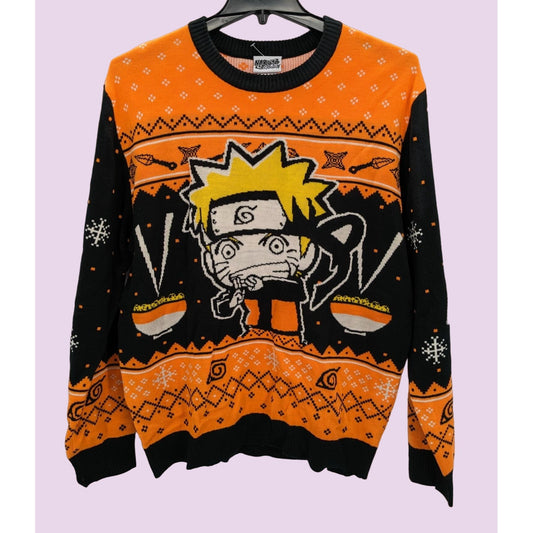 Naruto Shippuden Adult Chibi Naruto & Ramen Holiday Ugly Sweater Size L