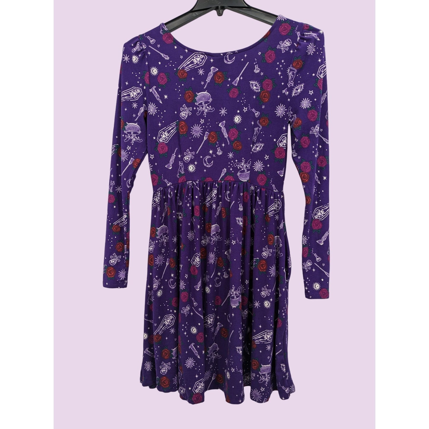 Disney Women Purple Hocus Pocus Icons Long Sleeve Lace-Up Bewitch Dress Size M