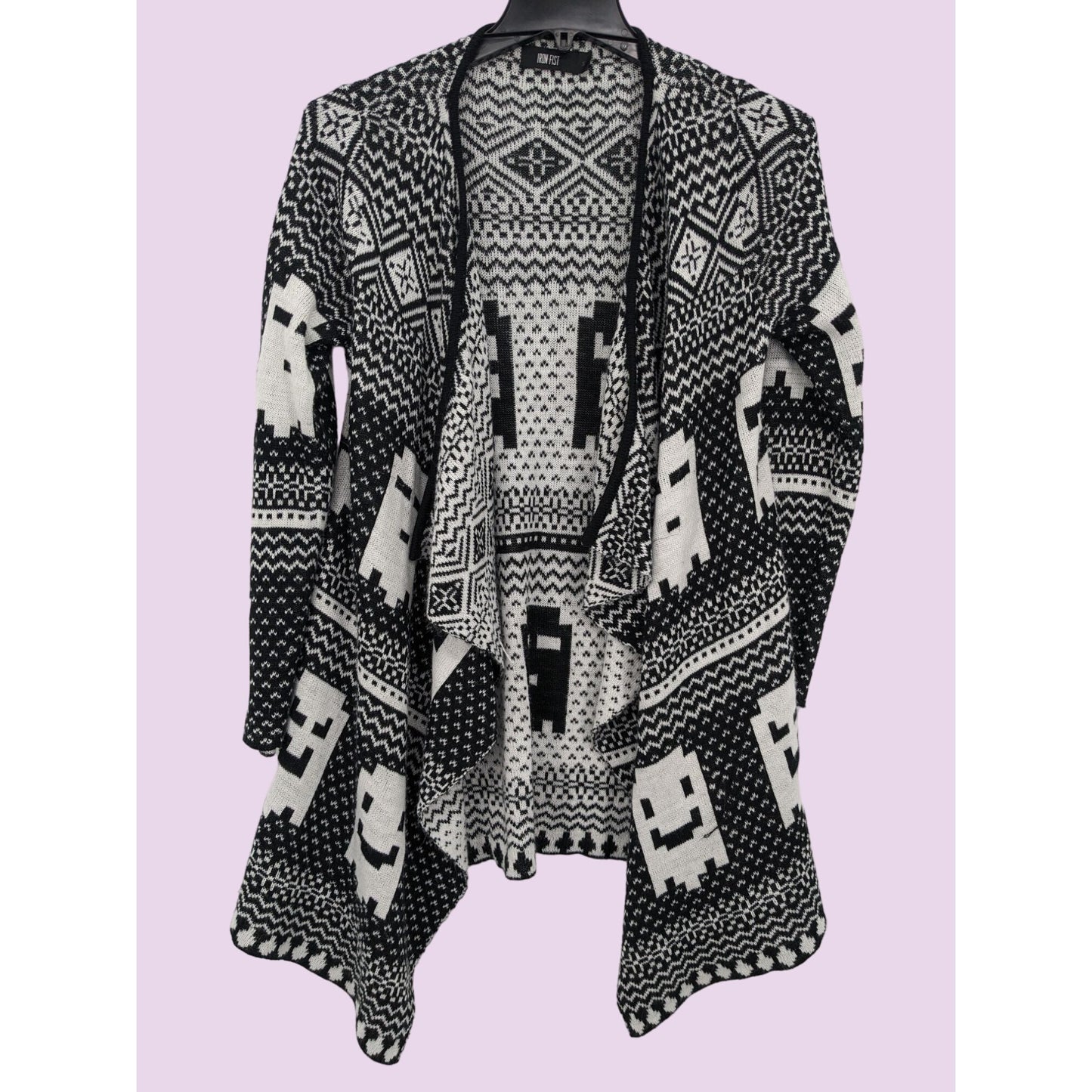 Iron Fist Fair Isle Ghost Allover Print Flyaway Women Goth Knit Cardigan Size S