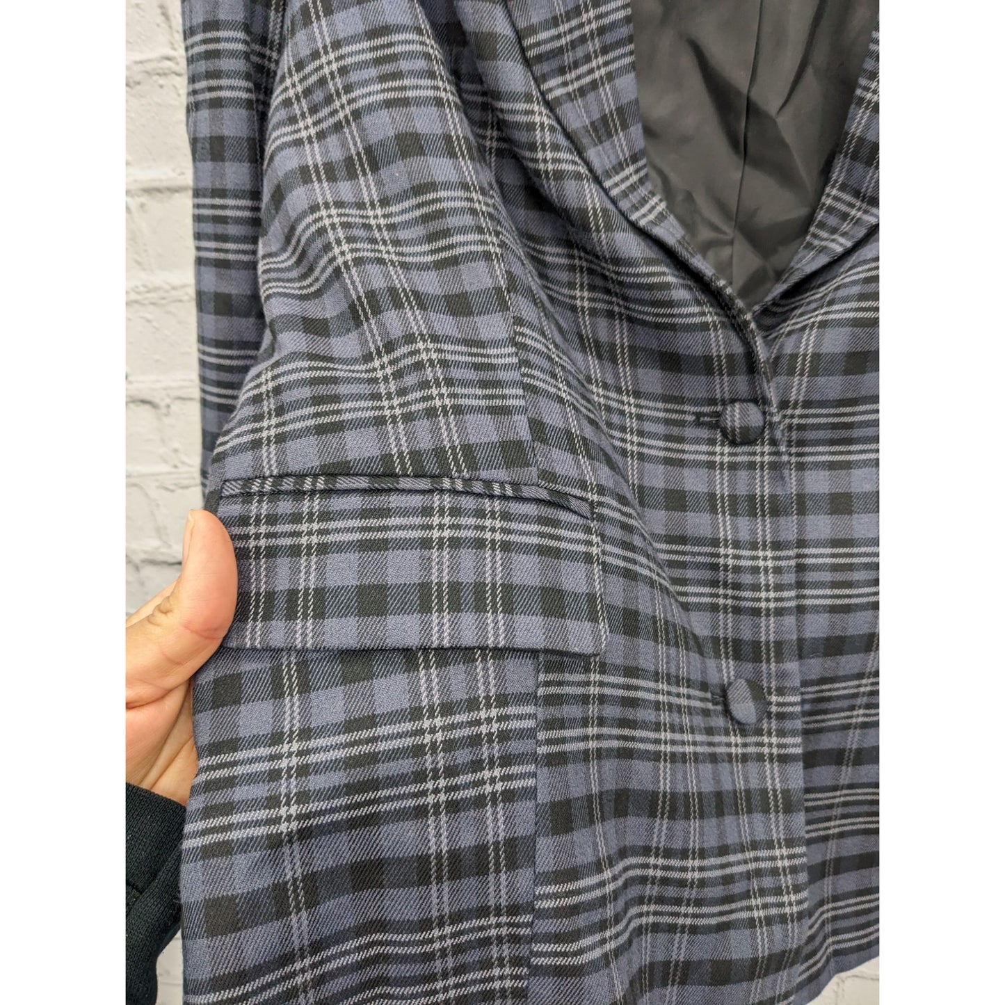 Hot Topic Women Blue Gray Plaid Blazer Size M