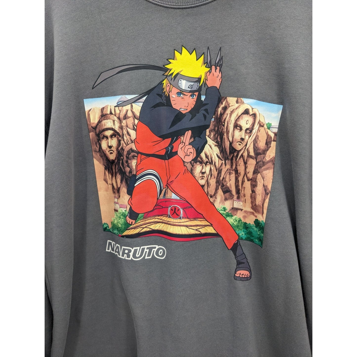 Naruto Shippuden Unisex Gray Hokage Rock Toggle Crew-neck Sweatshirt Size L