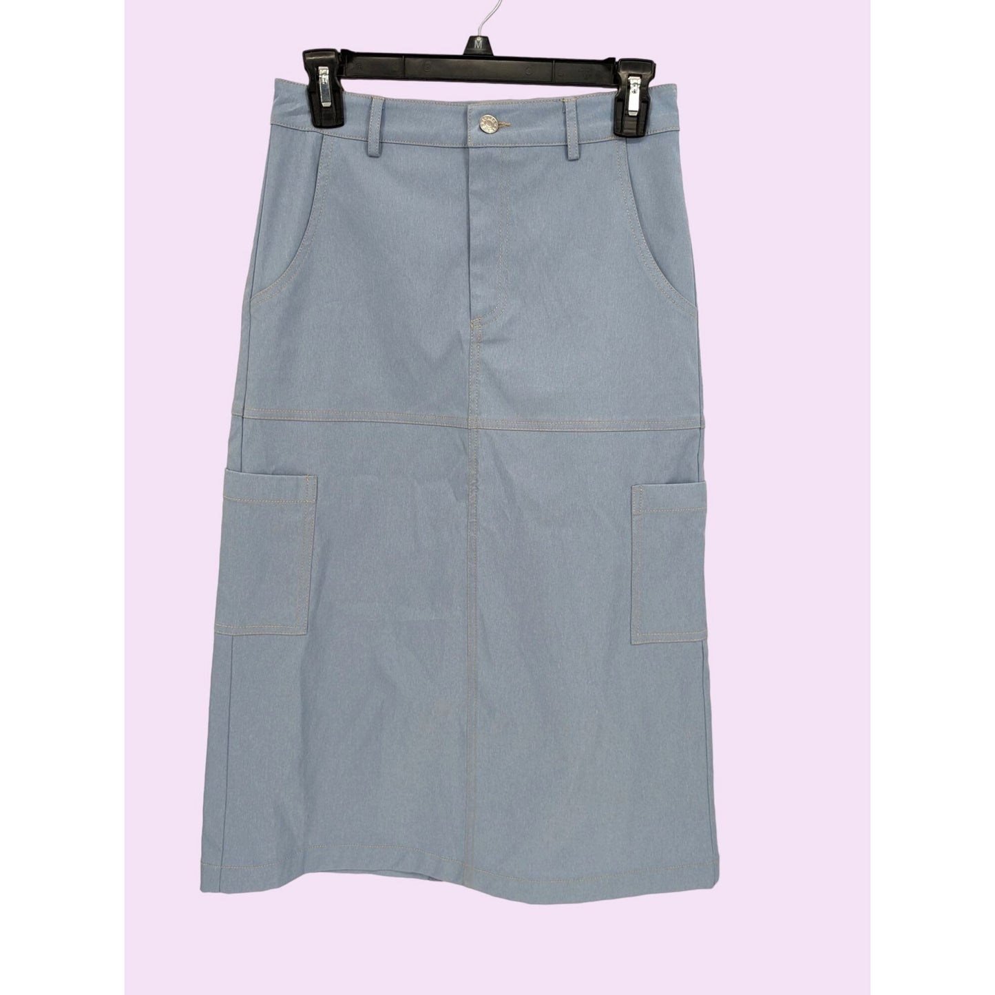 Pretty Garbage Women Blue Cargo Pockets Midi Utility Skirt Size S