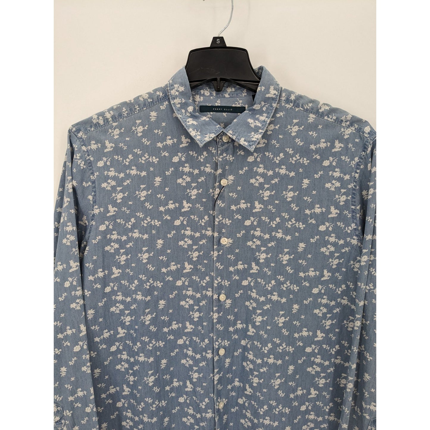 Perry Ellis Men Blue Floral Long Sleeve Button-Up Boho Western Shirt Size XL NWT