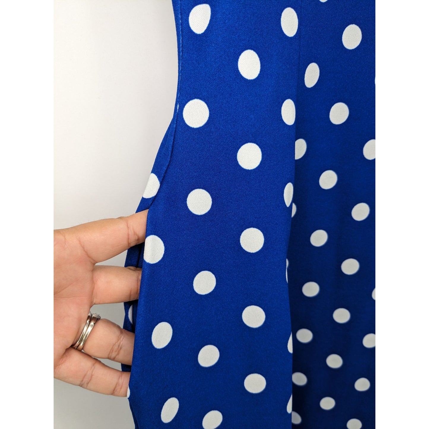 Lorette Women Boutique Blue Polka dot Retro Glam Classy Strap Mini Dress Size L