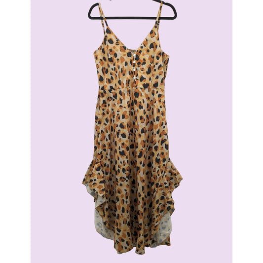 Anna-Kaci California Women Leopard Print Strappy Hi-Low Maxi Dress Size M NWT