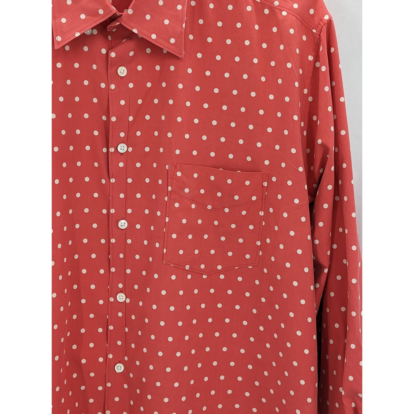 Martin Gordon Men Coral Polk Dot Silk Blend Long Sleeve Button-Up Shirt Size L