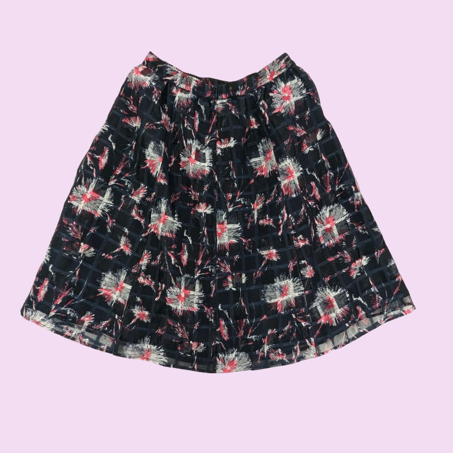 Halogen Floral Geometric Full A-Line Sheer Skirt Blue & Pink Women Size 6 Career