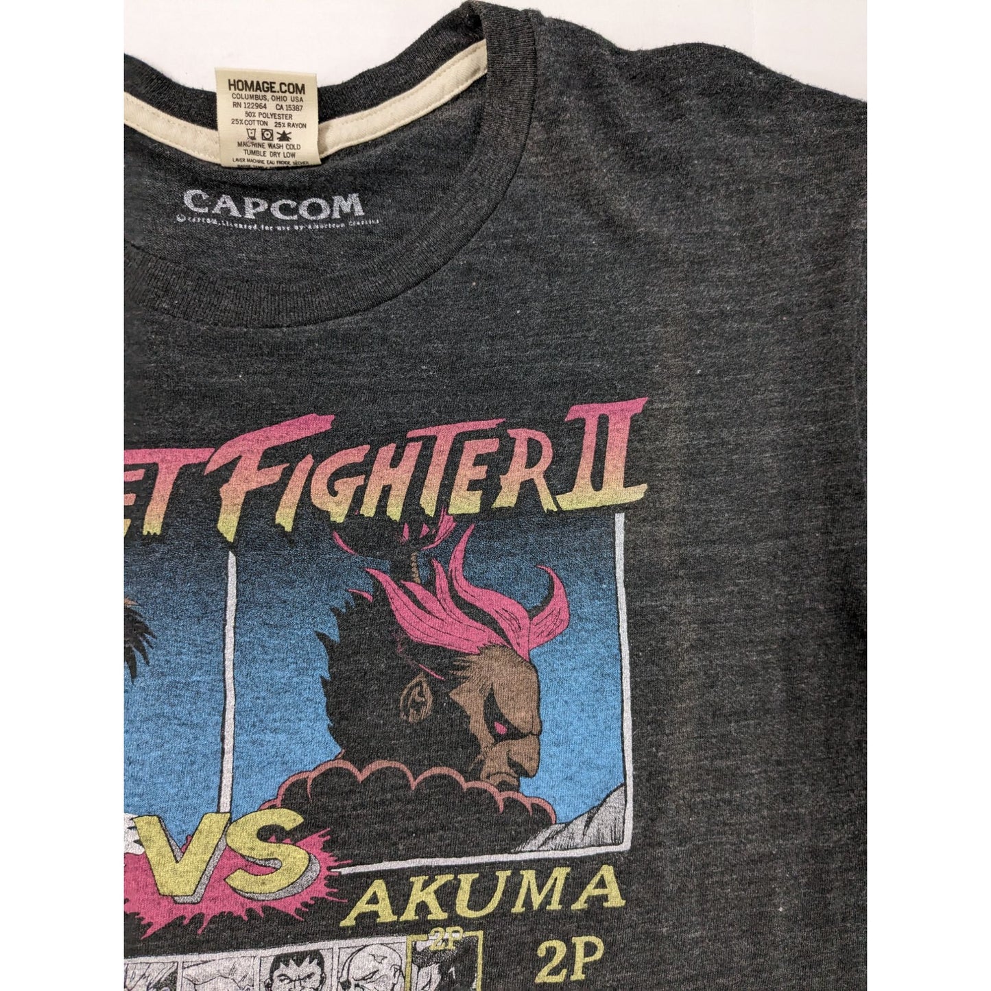 Vintage Homeage Street Fighter 2 II T-shirt Ryu 1P Vs Akuma 2P T-shirt Size L