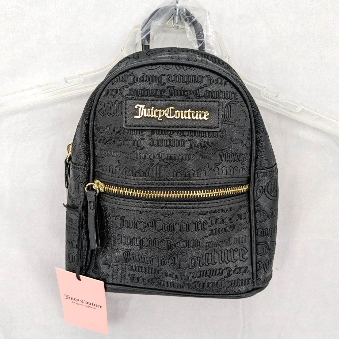 Juicy Couture Small Y2K Purse Backpack Allover Logo Embossed Zip-Up Size 8' inch