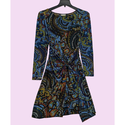 Donna Morgan Abstract Long Sleeve Round Neck Multicolor Work Wrap Dress Size 10