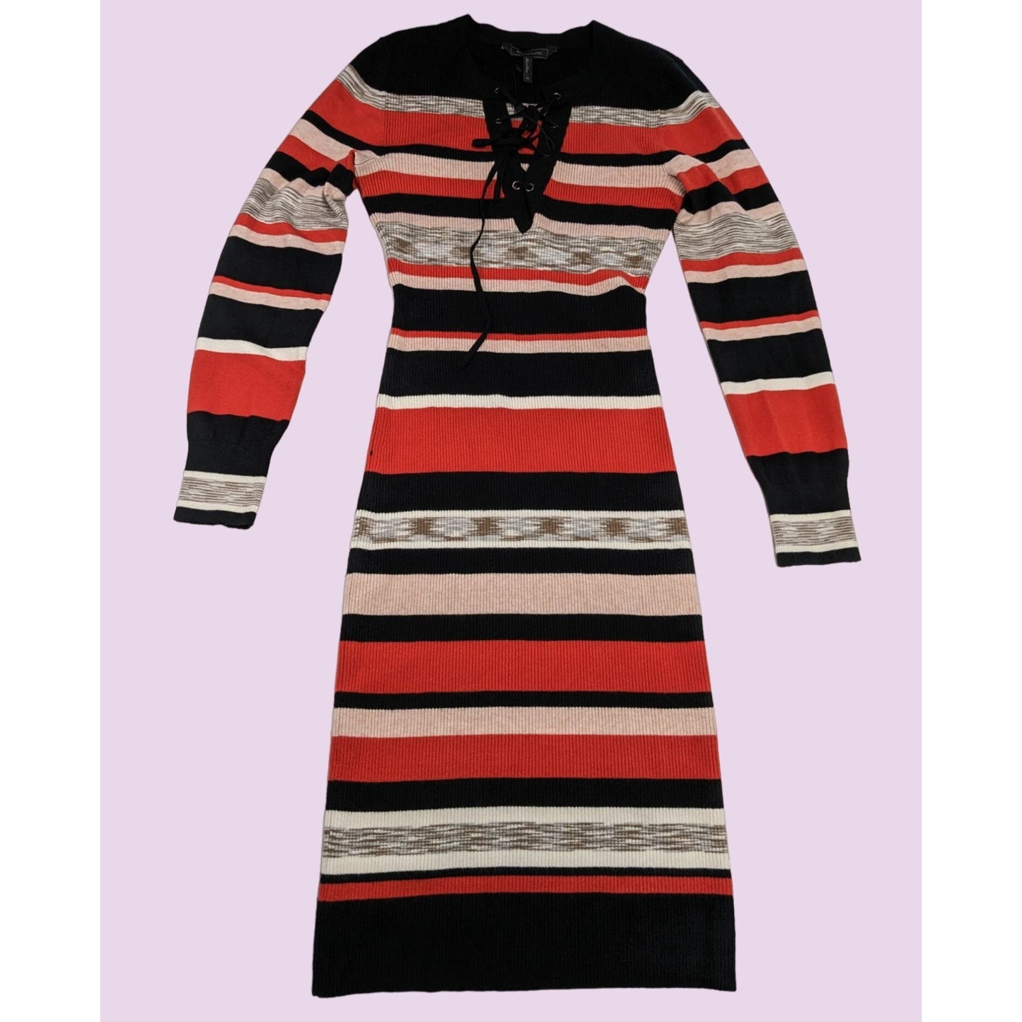 BCBGMaxazria Women Lace-Up Striped Fitted Sweater Dress Size M