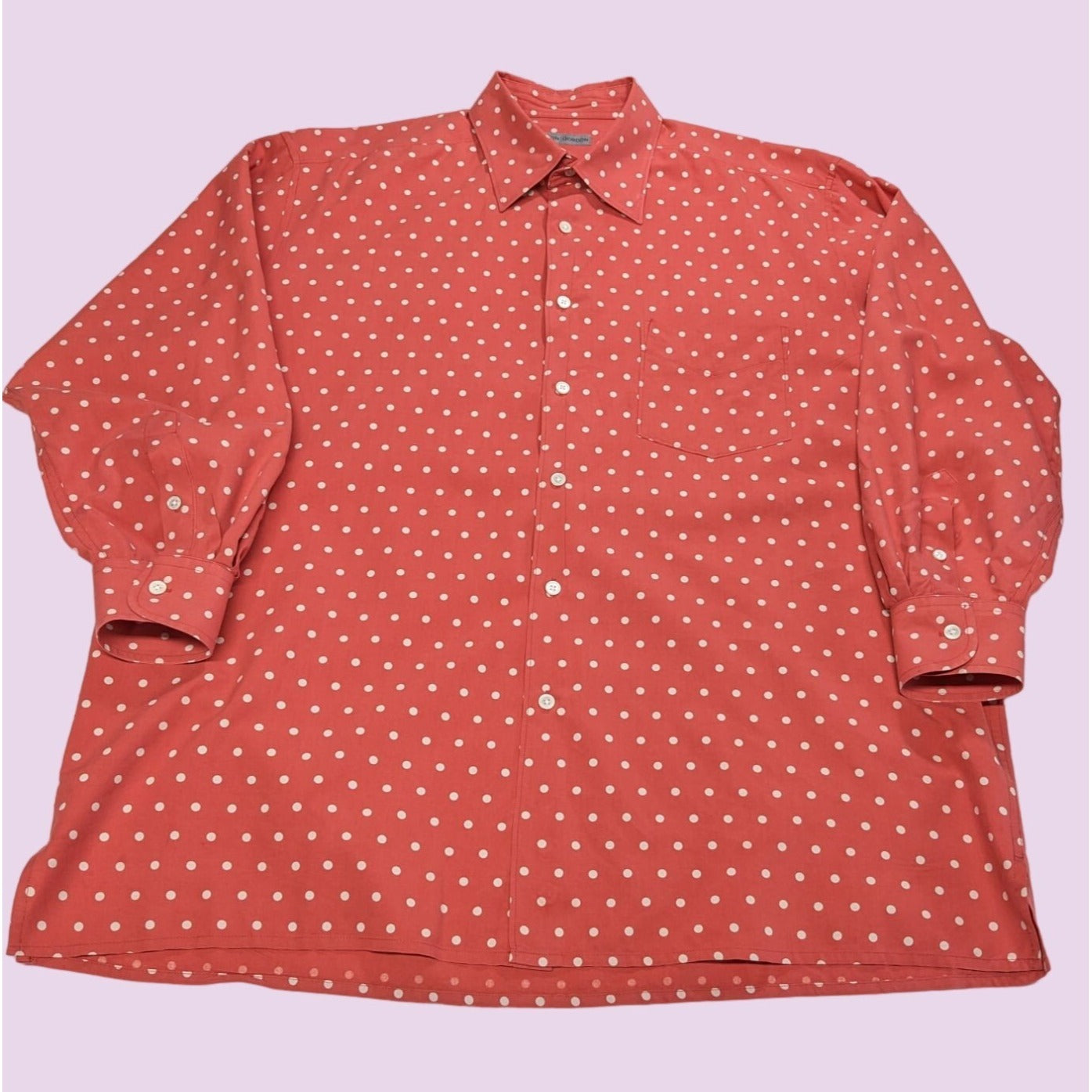 Martin Gordon Men Coral Polk Dot Silk Blend Long Sleeve Button-Up Shirt Size L