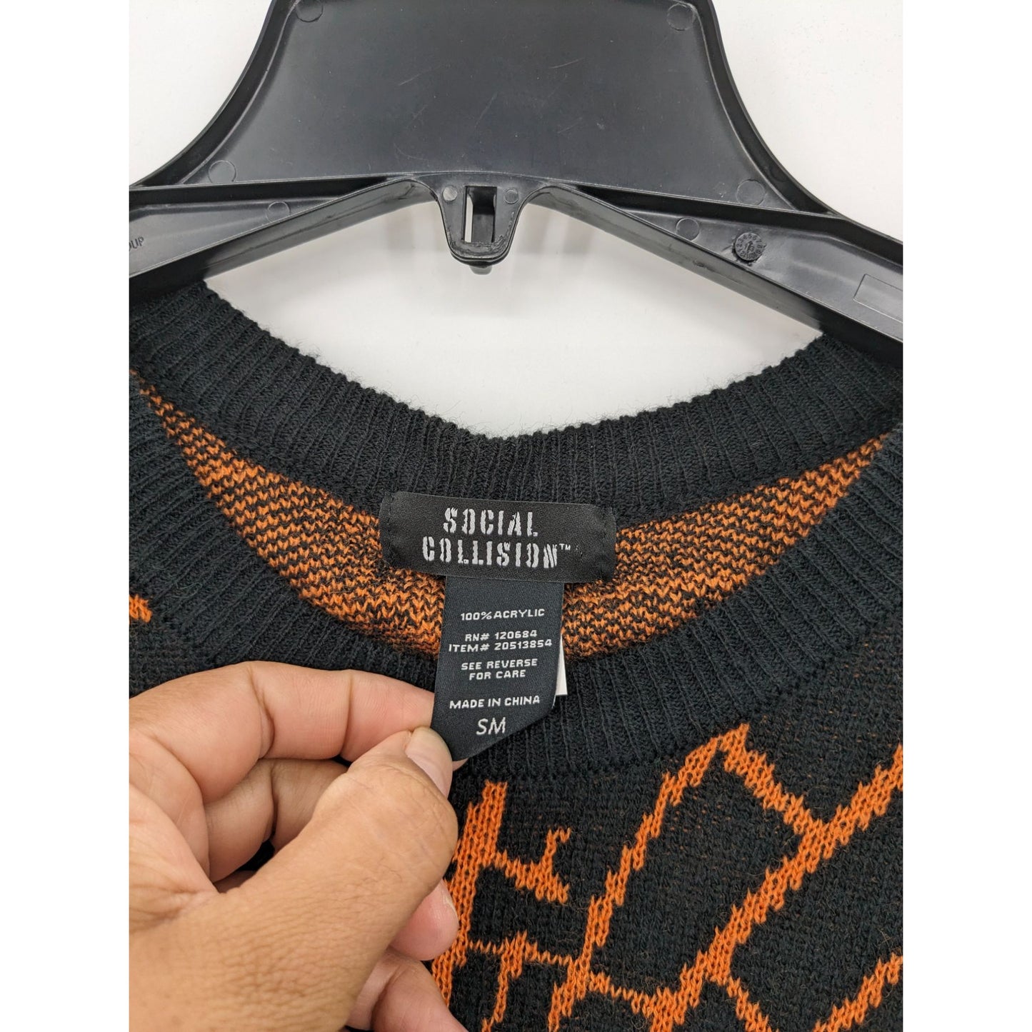 Social Collision Black & Orange Broken Glass Crewneck Women Knit Sweater Size S