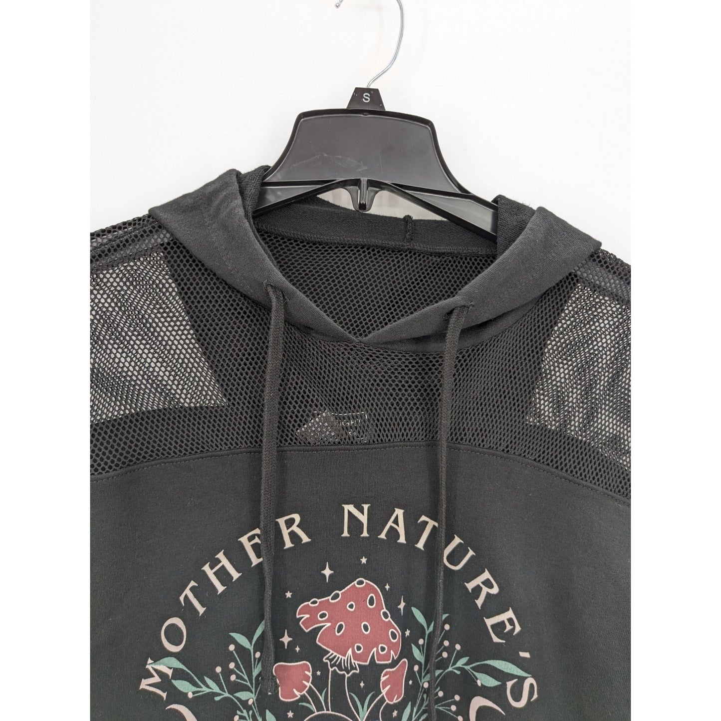 Midnight Hour Mother Nature Magic Mesh Women Black Crop Pullover Hoodie Size S