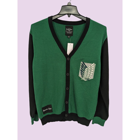 Attack On Titan Adult Green & Black Survey Corps Button-Up Cardigan Size M NWT