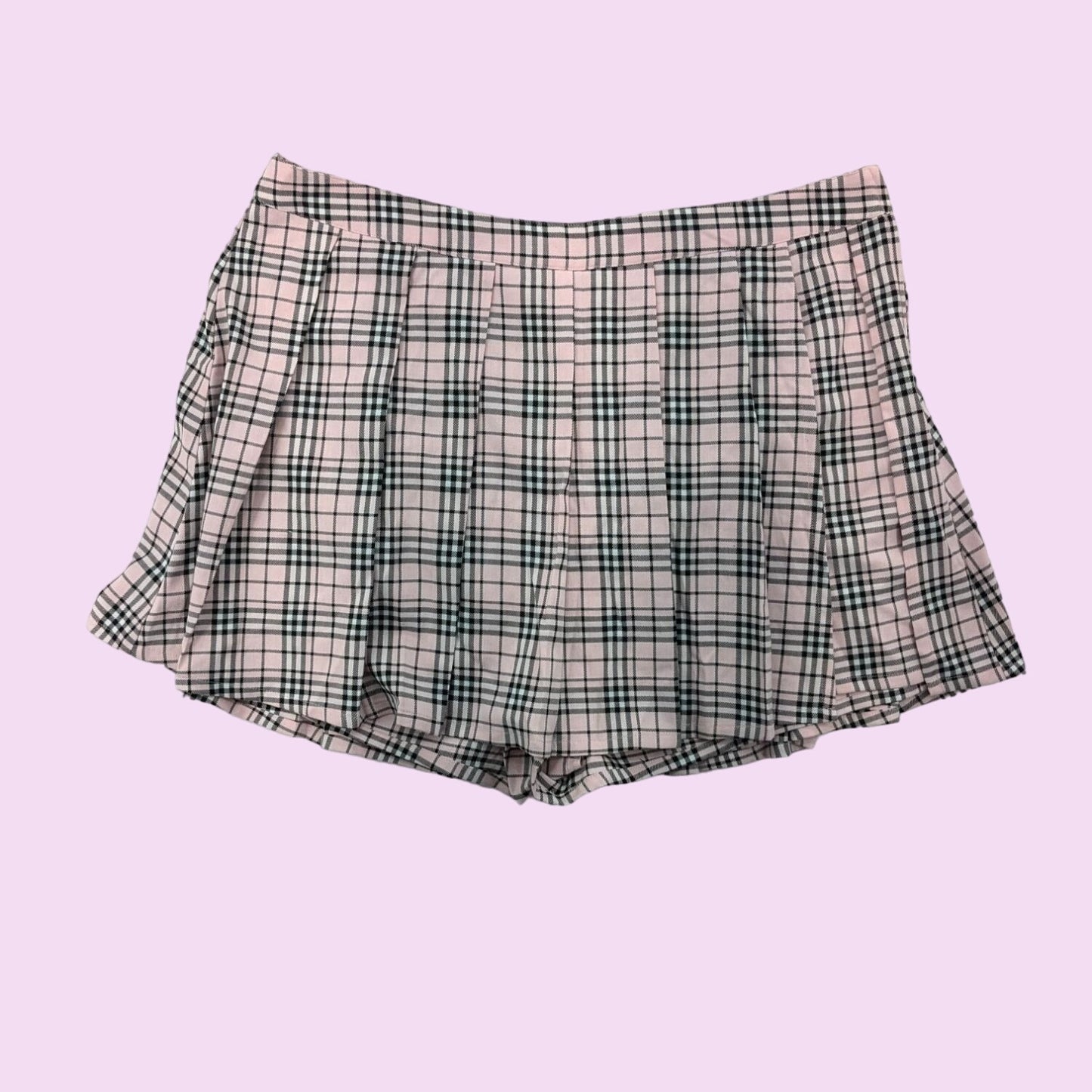 Disney Y2K Plaid Pleated Skort Soft Pink & Black Mini Women Size 2X Academia